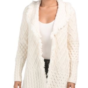 Ecru Cable Knit Fringed Cardigan